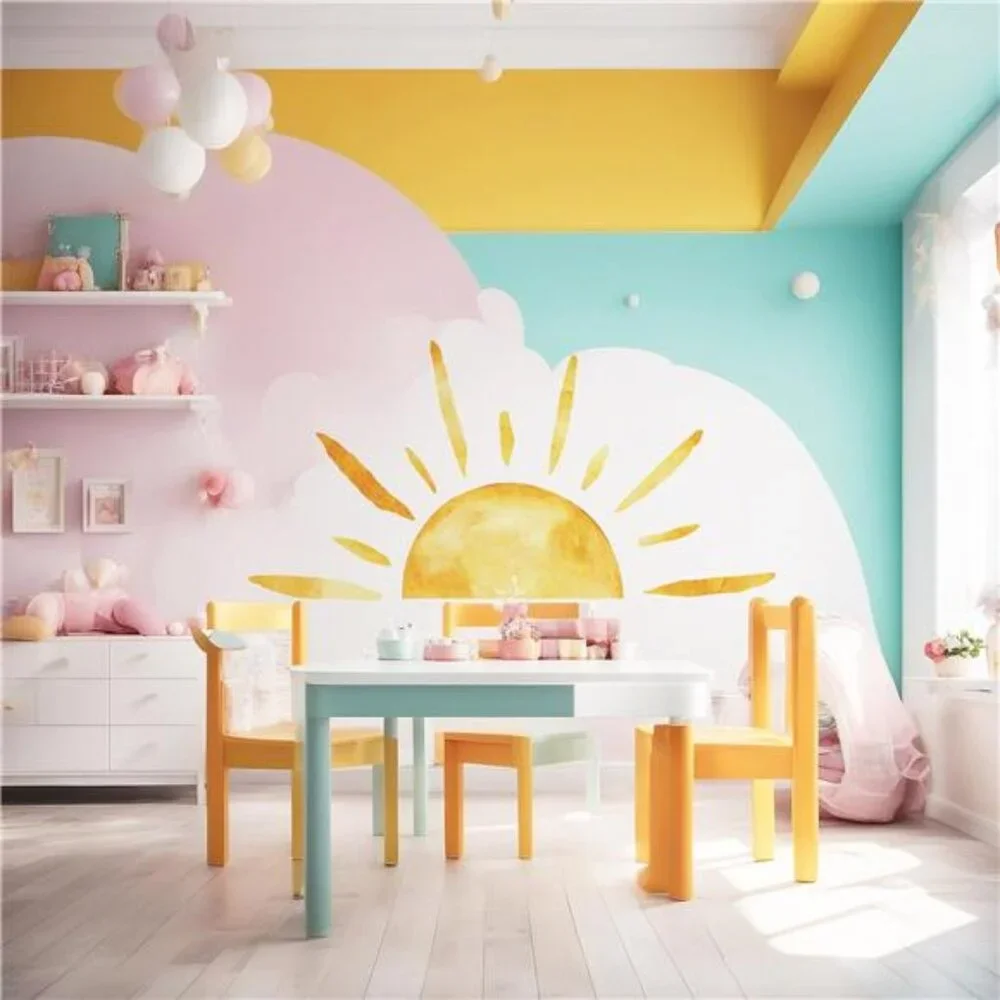 Half Sun Wall Decal Extra Large Boho Sunshine Peel Stick Removable Nursery Decor